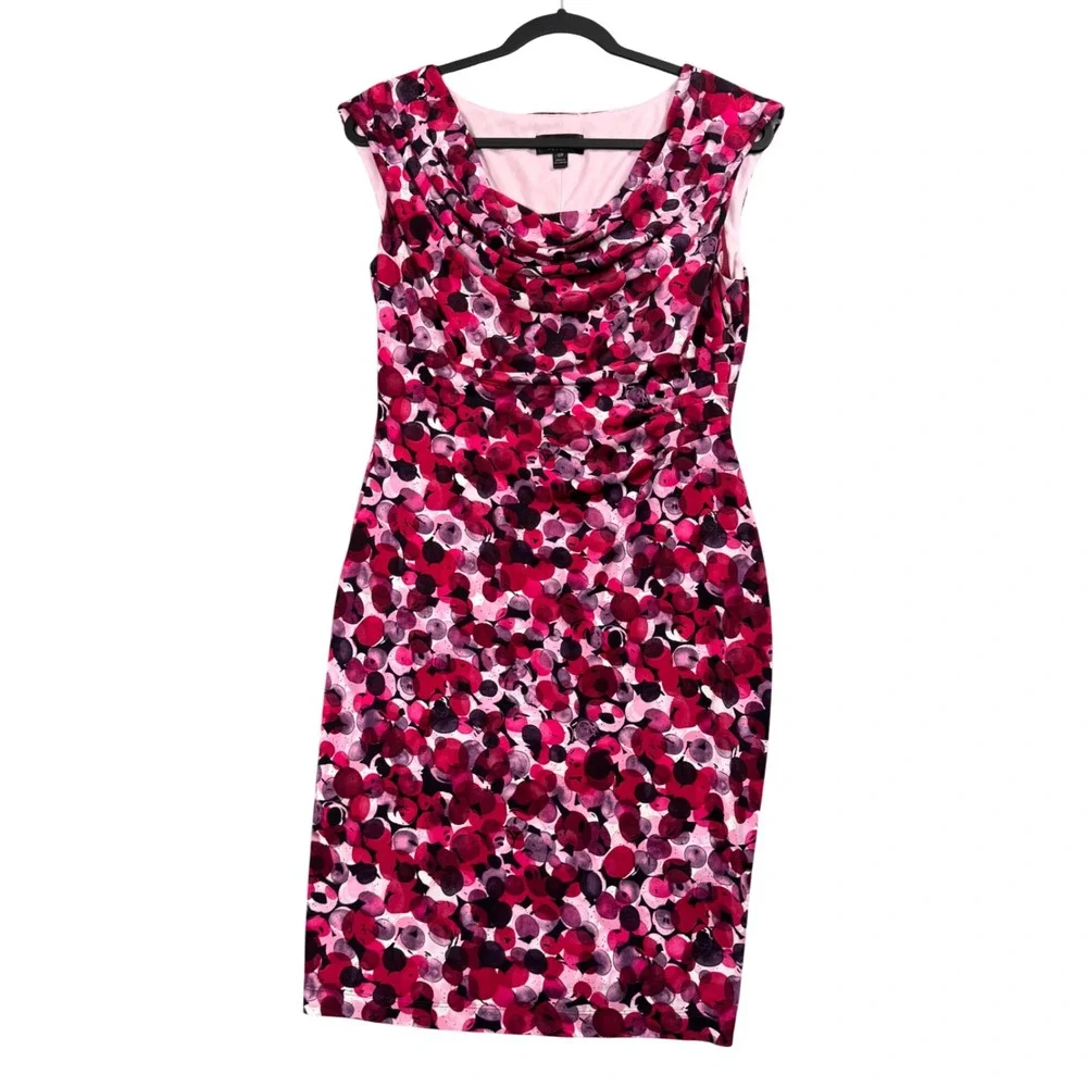 Women Pink Floral Cowl Neck Sleeveless Sheath Dress Y2K Officecore 12P - Picture 1 of 8